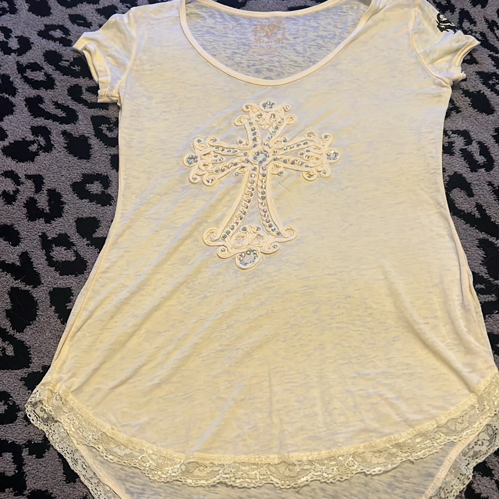 Velvet Stone rhinestone cross t shirt